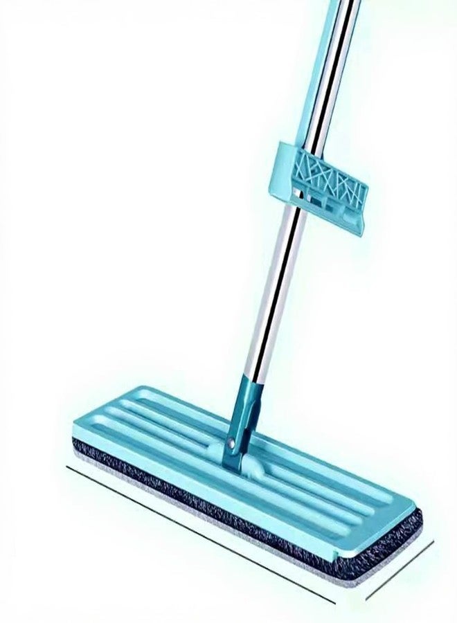 ممسحة أرضيات، تنظيف جاف ورطب بدون استخدام اليدين، مناسبة لأرضيات السيراميك والبلاط، رأس من الألياف الدقيقة، قضيب من الفولاذ المقاوم للصدأ بطول 35 سم، لون أزرق، ممسحة مسطحة قابلة للغسل اليدوي، مصممة لالتقاط الغبار بكفاءة عالية - Image 2